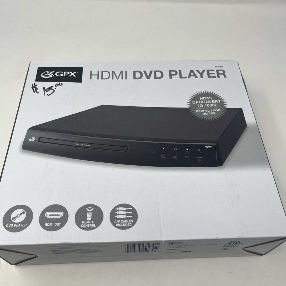 GPX DH300B 1080p Upconversion DVD Player with HDMI New Open Box